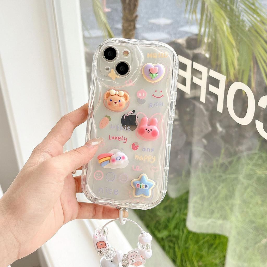 Three Dimensional Doll Suitable for Apple 16pro Rainbow Duck DIY Mobile Phone Case with Bracelet Iphone15 Protective Cover 14