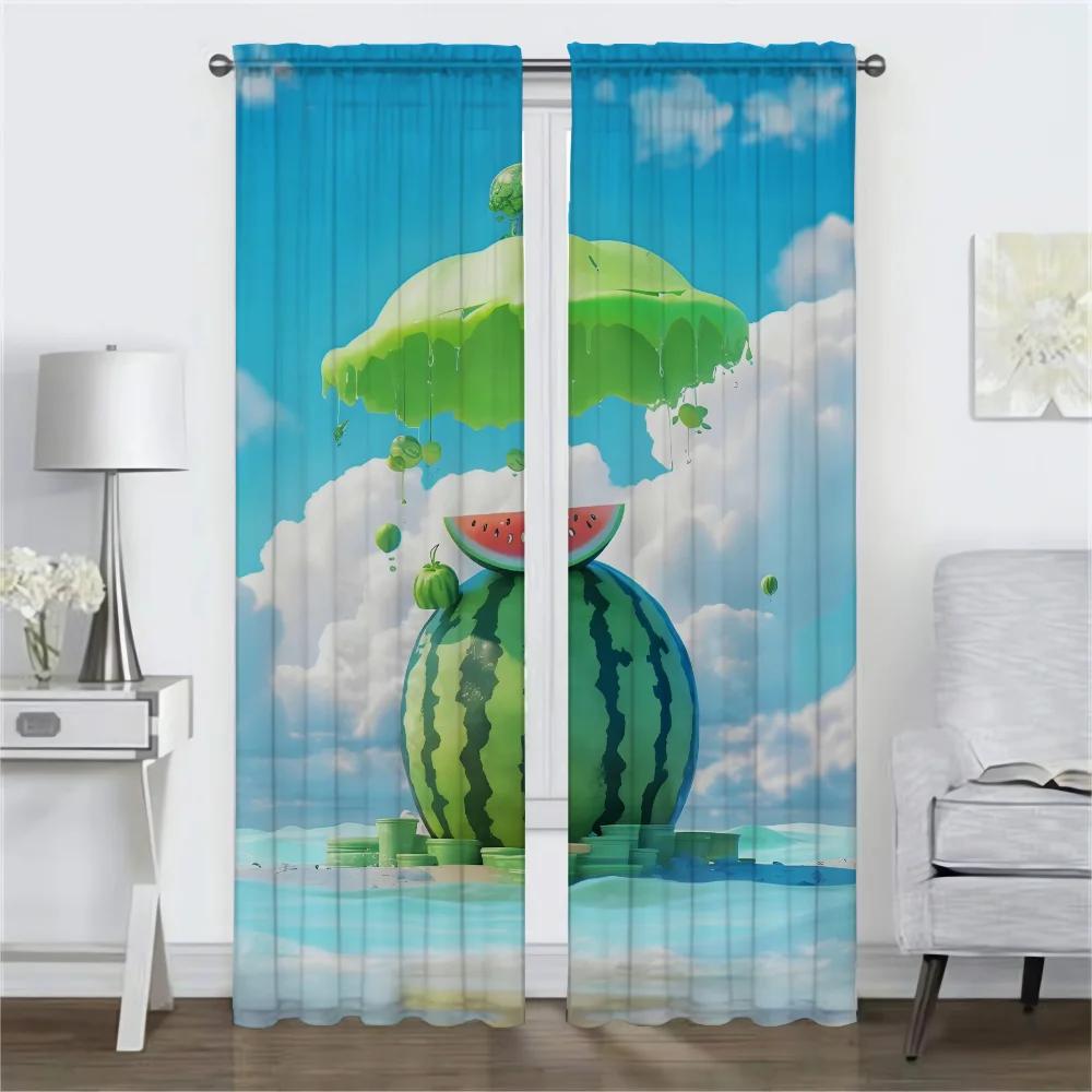 Watermelon Flavor of Summer Shades Anti-mosquito Curtains for Living Room Home Interior Curtains 2 Pieces Partition Curtain
