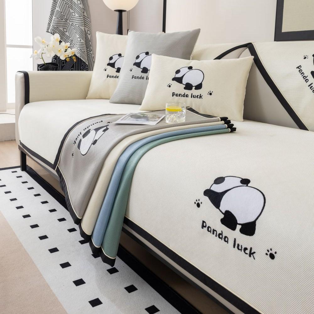 Living Room Anti-slip Panda Embroidery Sofa Cover Summer Ice Silk Sofa Cushion Cover Slipcover Funda Sofa