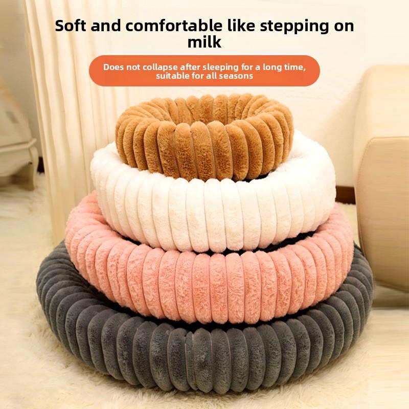 Cats Dogs Round Straight Stripe Plush Warm Comfortable Soft Washable Portable Pet Mat Bed All Seasons