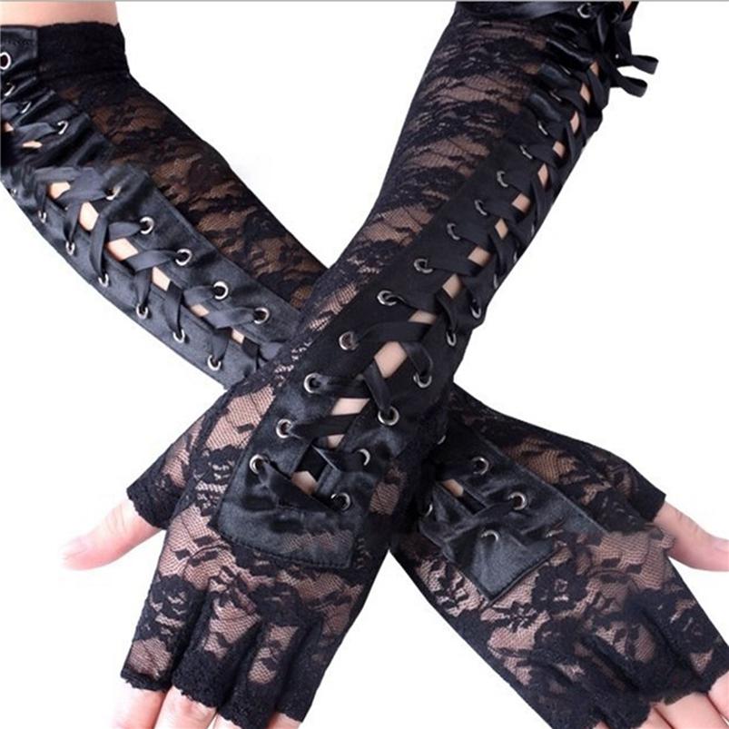 Перчатки для косплея, 1 пара, женские длинные перчатки в стиле ретро на Хэллоуин, готические кружевные перчатки без пальцев