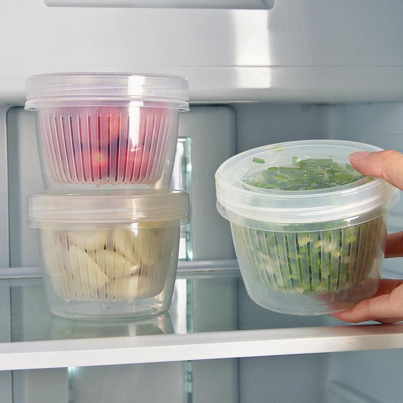Двухслойный круглый пластиковый контейнер для хранения свежих продуктов с крышкой для лука, фруктов и чеснока