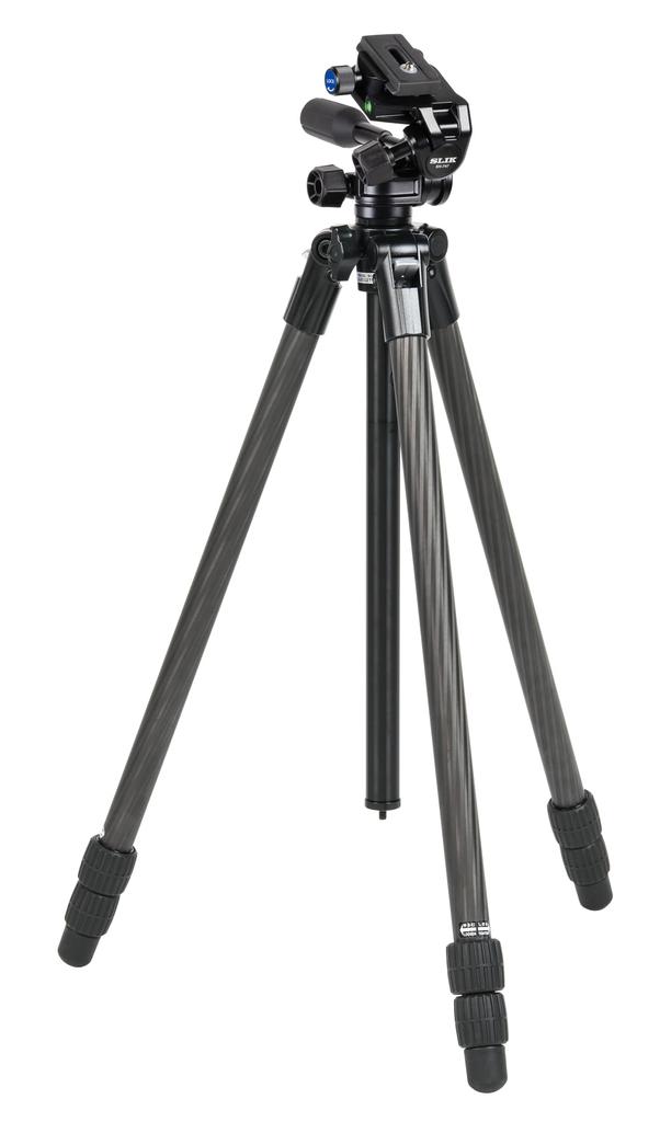 Slik E73 II AC Light Carbon Fiber with Storage Total Height 109472 Tripod, 3-Section Telescopic, Arca-Swiss Compatible, Case, 3-Way Head, Full-Frame