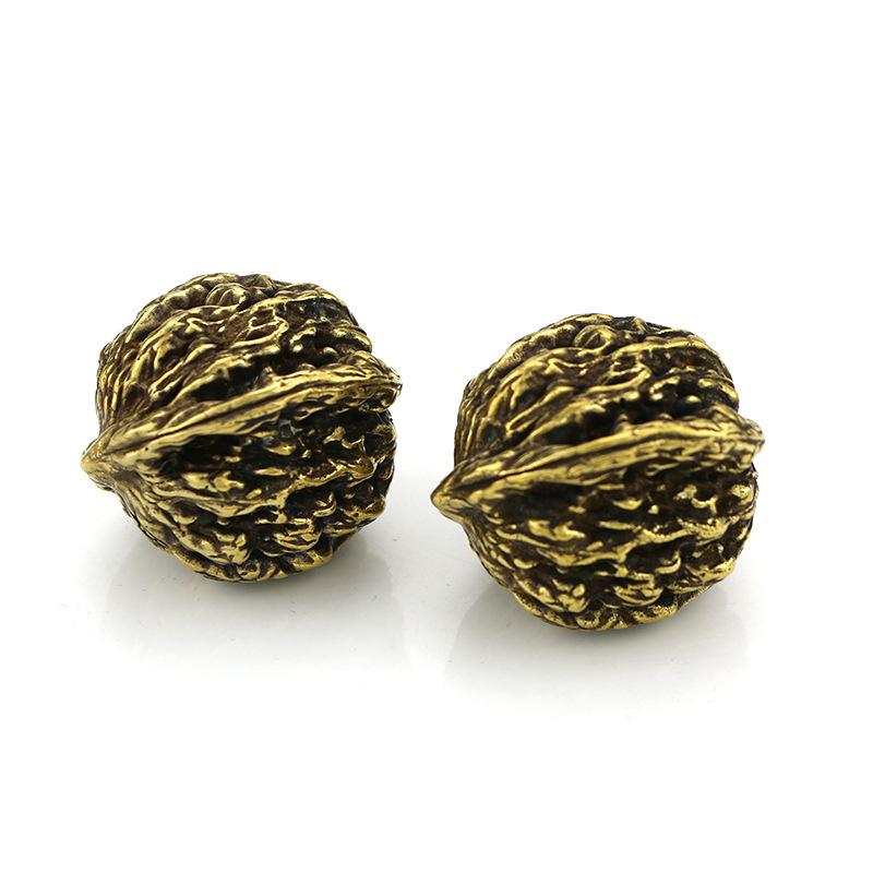 2PCS Vintage Brass Solid Large Walnut Antique Pure Copper Handicraft Ornaments