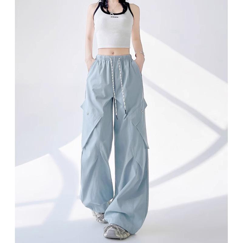 Рабочие повседневные брюки для женщин на лето, новые свободные прямые брюки с высокой талией и широкими штанинами, быстросохнущие спортивные брюки