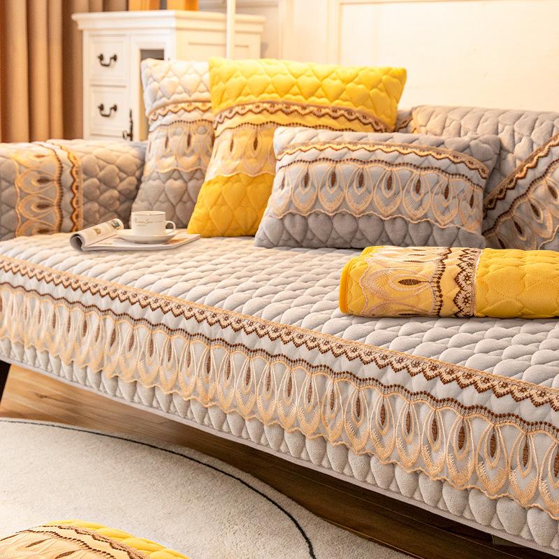 Winter Plush Sofa Cushion Modern Simple Seat Cushion Thickened Non-slip Leather Sofa Cover Winter Cover Cloth European Style