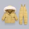 1–6Y Autumn Winter Toddler Snowsuit Set for Boys and Girls Warm Winter Jacket and Bib Pants with White Duck Down