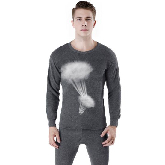 2Pcs/Set Men Warm Suit O-Neck Long Sleeve Tops Elastic Waist Long Pants Set Solid Color Plush Lining Pajamas Set