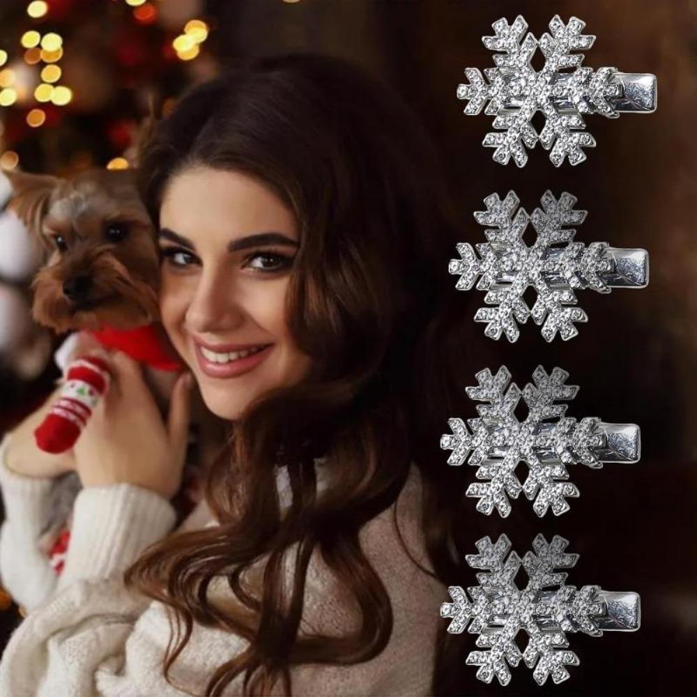 2-Pack Rhinestone Snowflake Hair Clips, Women'S Princess Updo Bun Hair Accessories, Christmas Party Hair Clips, Festive Gift Hair Pins, Plastic