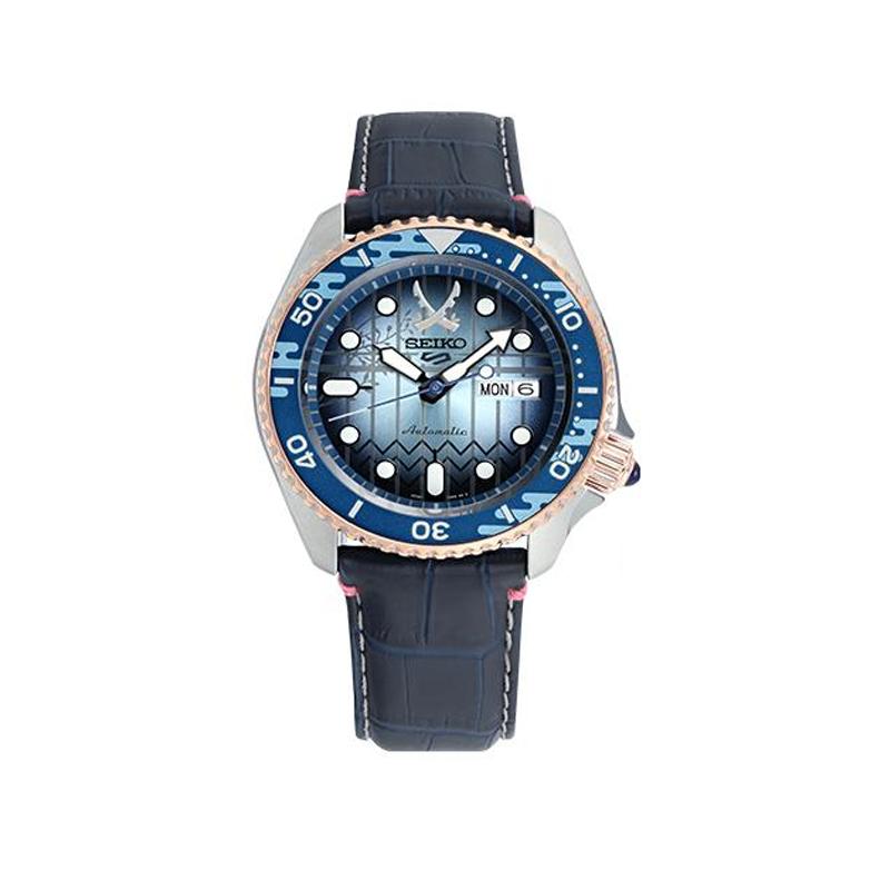Seiko 5 Demon Slayer Collaboration Inosuke Hashibira Stainless Steel Watch Automatic Mechanical Movement Leather Strap Unisex watches blue SRPJ26K1
