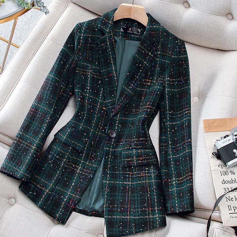 Женский весенне-осенний блейзер в клетку: Корейский Business Casual в британском стиле