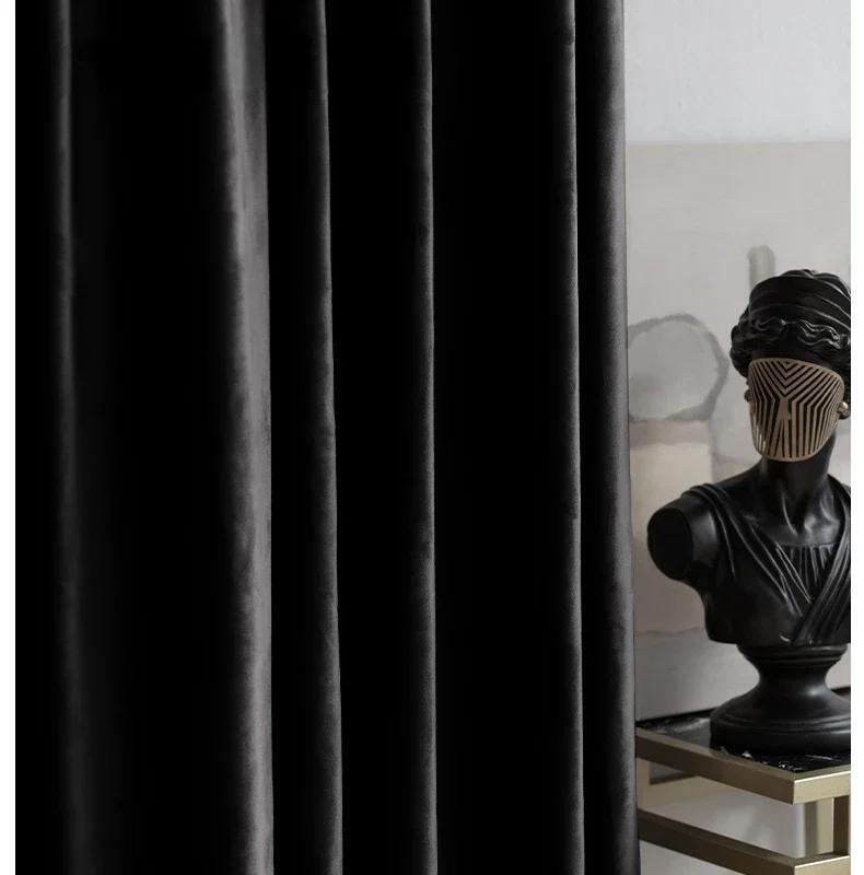 Modern Simple Solid Blackout Curtains 1PC Classic Black Solid Flannel Curtains Living Room Bedroom