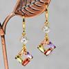 Fashion Geometry Square Multicolour Stone Earrings Fashion Metal Gold Color Engagement Wedding Dangle Earrings for Women