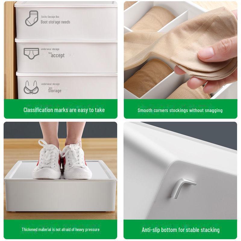 Drawer-Style Underwear and Socks Storage Box with Compartments