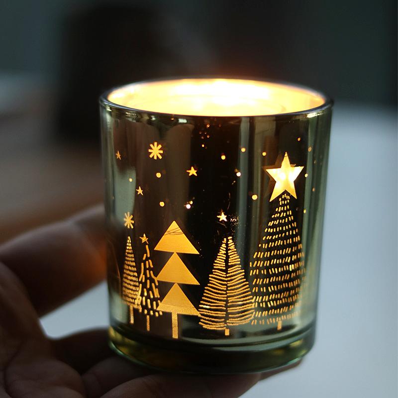 200ML 7oz Glass Luxury Custom Candle Holder Black Electroplated Christmas Candle Jars