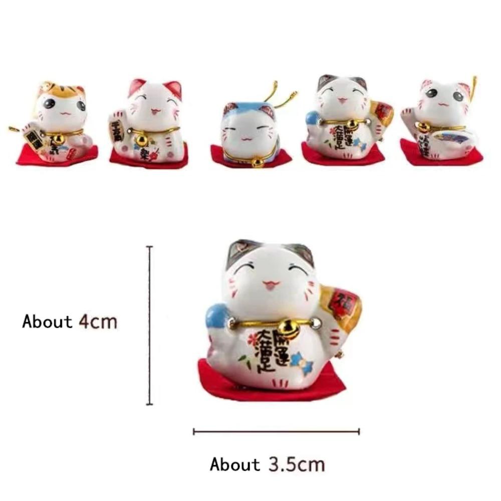 5 Pcs Mini Ceramic Lucky Cat Ornament Home Car Decoration Feng Shui Cute Maneki Neko Figure Desktop Decor Fortune Cat Craft Gift
