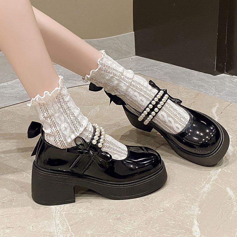 French Fairy Style Pearl Mary Jane Shoes 2025 Autumn New Internet Celebrity Korean Version Sweet Skirt Platform Single Shoes Leather Shoes