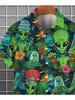 Men's Casual Short - Sleeve Shirt with Alien Pattern Print, Made of Polyester, Color: Mixed Color, Size: Multiple Specifications Available