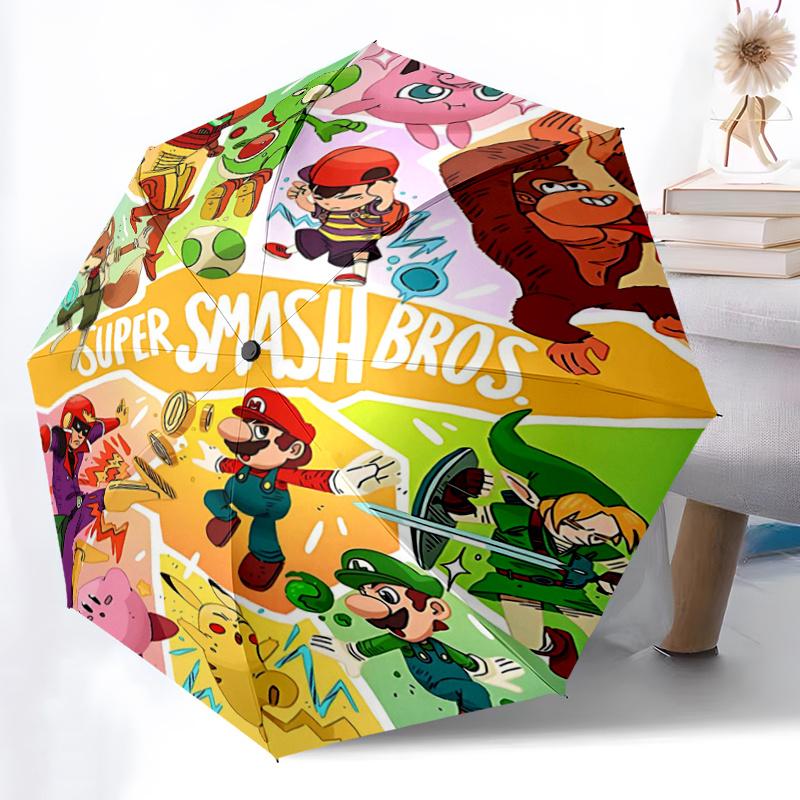 1 шт. Super Smash Bros. Персонажи Прочный Мультяшный Складной Мультяшный Зонт, Портативный 3-Складной Компактный Зонт для Мужчин и Женщин, Подходит для Путешествий