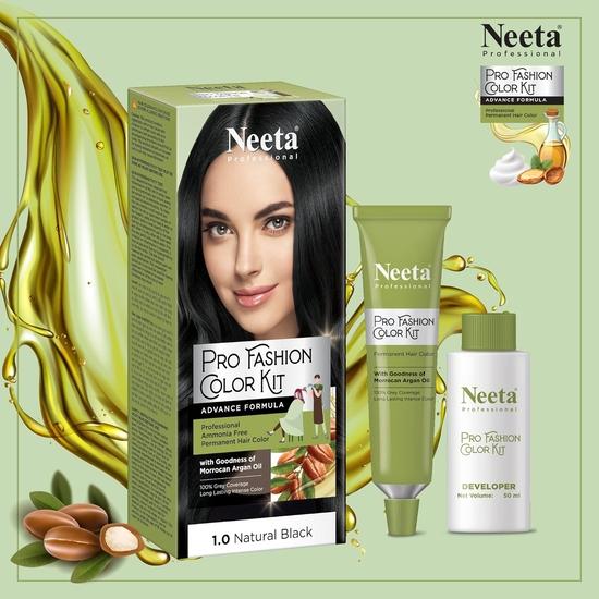 Neeta Professional Pro Fashion Color Kit 1.0 Натуральный черный 100г, Стойкая краска для волос, Крем-краска для волос для женщин и мужчин