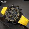 Fashion Watches for Men Military Sport Chronograph Quartz Wristwatch with Yellow Silicone Strap Luminous Hands Date Analog Watch
