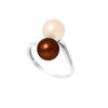 PERLINEA - Genuine Round Freshwater Cultured Pearl Ring 7-8 Mm - Natural Pink Color; Chocolate - 925 Silver - Women's Jewelry