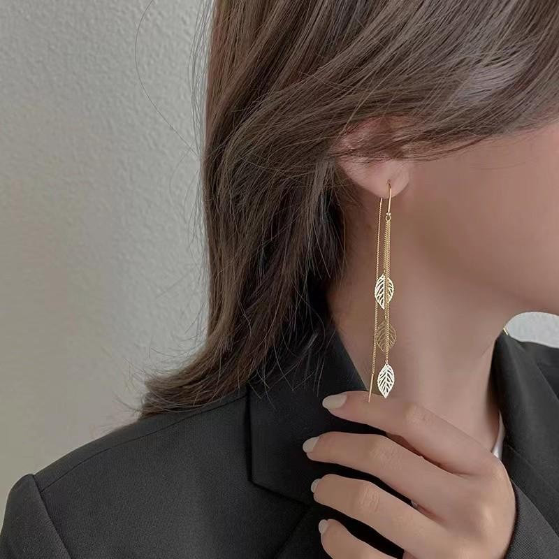 Корейские серьги-кисточки с листьями из Донгдэмуна - Супер сказочный стиль, Легко сочетаются, Длинный полый дизайн для женщин