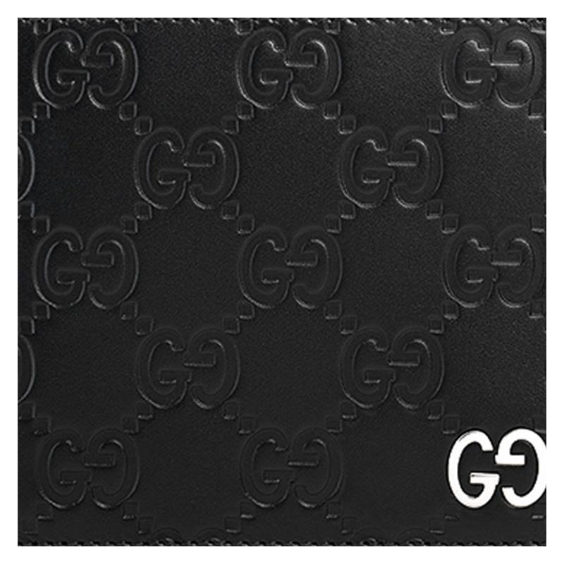 Gucci Черный мужской короткий бифолд кошелек из тисненой кожи с серебряной этикеткой и логотипом Double G для людей с пресбиопией