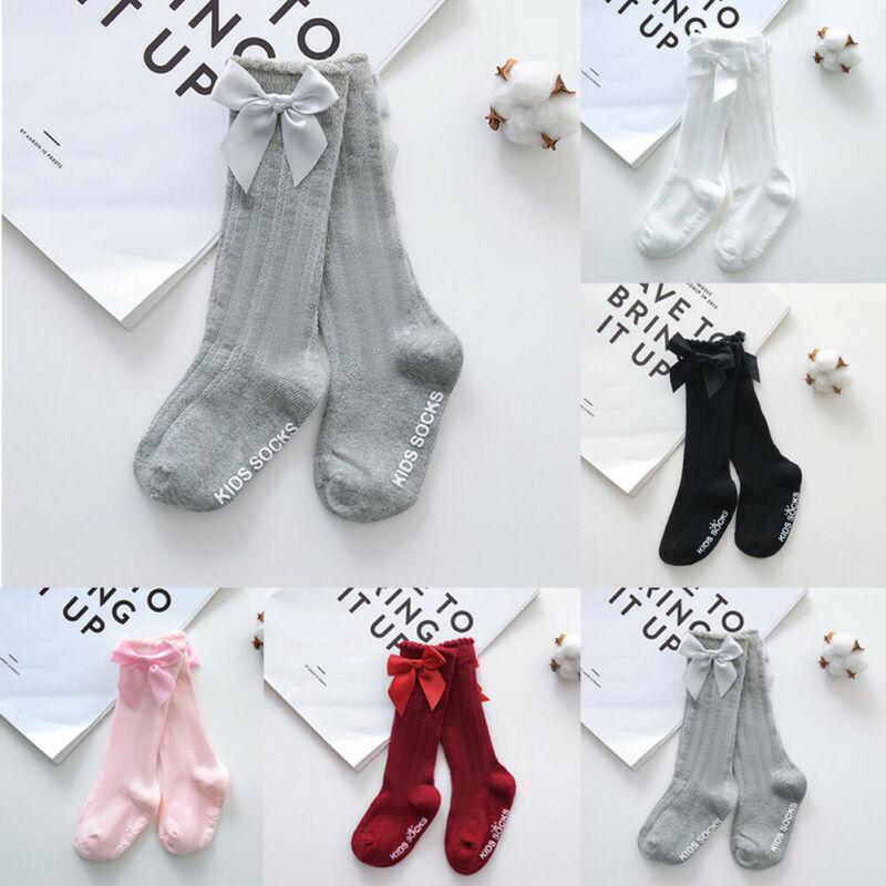 Sweet Toddler Kids Baby Girls Socks Cute Bow Knee High Long Socks Infant Children Cotton Non-slip Soft Stockings 0-4Years