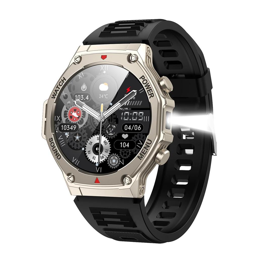 Военные QTLLBT SmartWatch 1,46-дюймовый HD светодиодный фонарик компас фитнес-трекер с функцией спортивные часы, пульсометр SPO2 совместимы с
