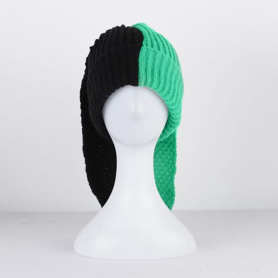 Зимняя вязаная шапка с длинными заячьими ушками, контрастного цвета, унисекс, плотная, теплая, высокоэластичная, ветрозащитная