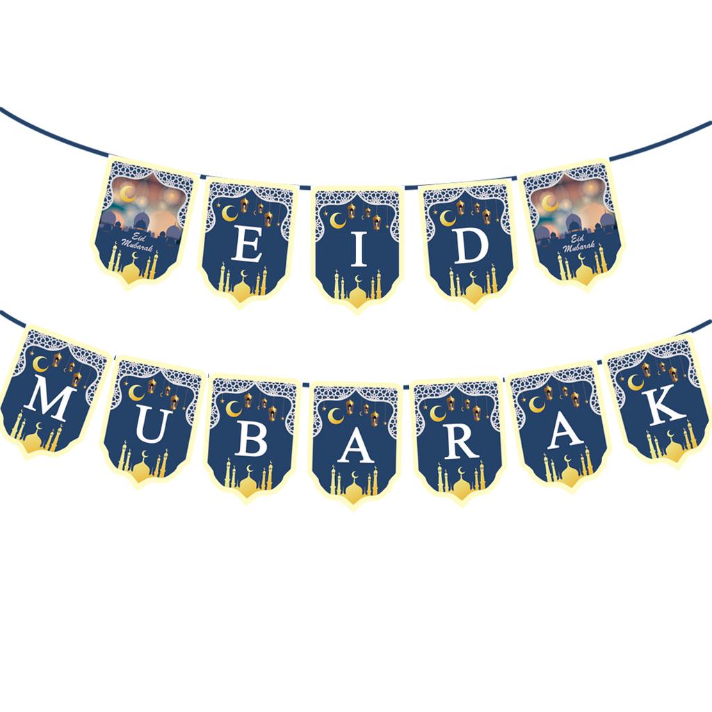 NEW Eid Mubarak Banner Garland Moon Letter Paper Bunting Garland Ramadan Kareem Decoration 2025 Islamic Muslim Party Supplies