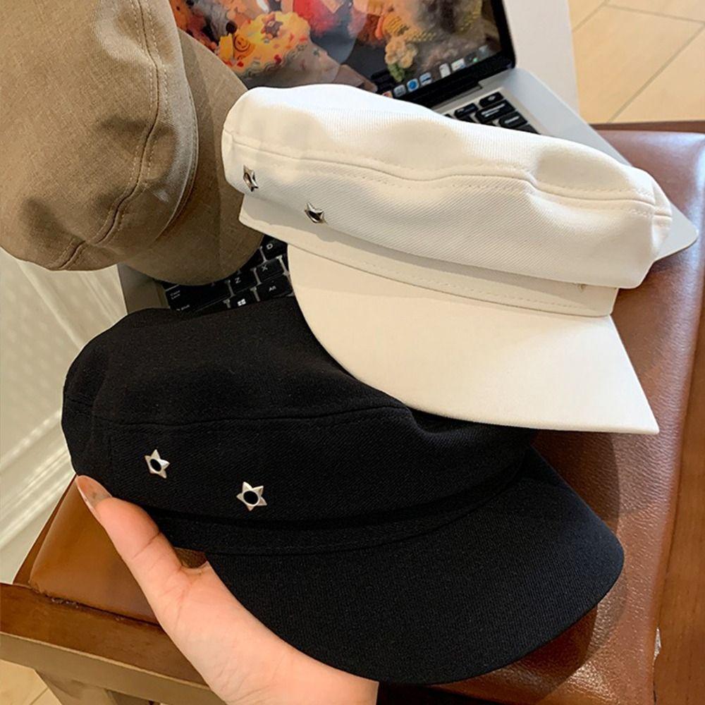 Flat Top Octagonal Cap Vintage Newsboy Hats Casual Star Hole Berets Ladies