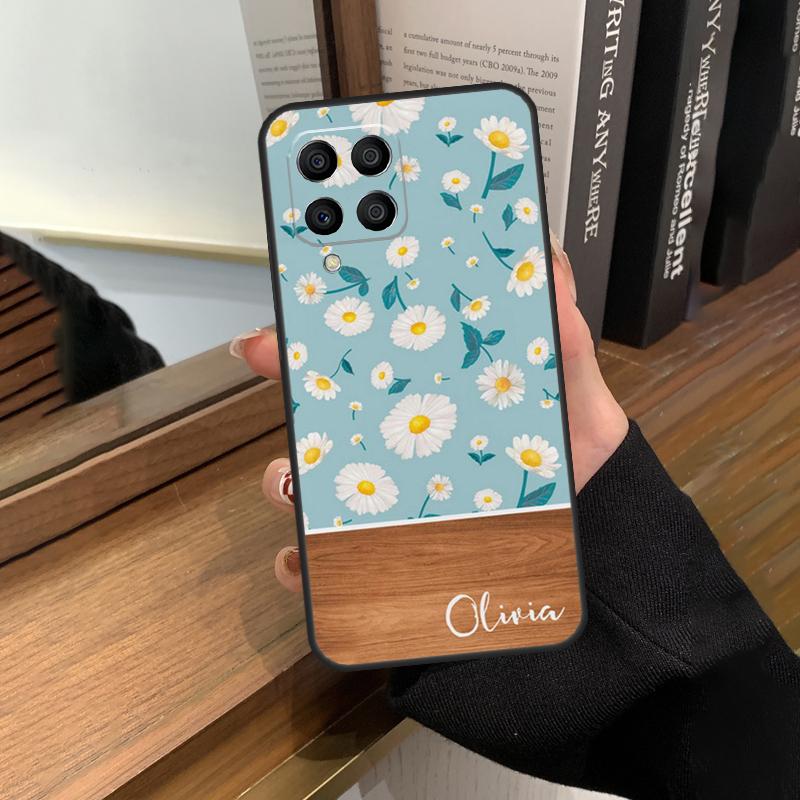 Персонализированный деревянный чехол с цветочным листом для Samsung Galaxy M20 M14 M34 M54 M13 M23 M33 M53 M21 M51 M30s M31s M12 M32 M52 Обложка