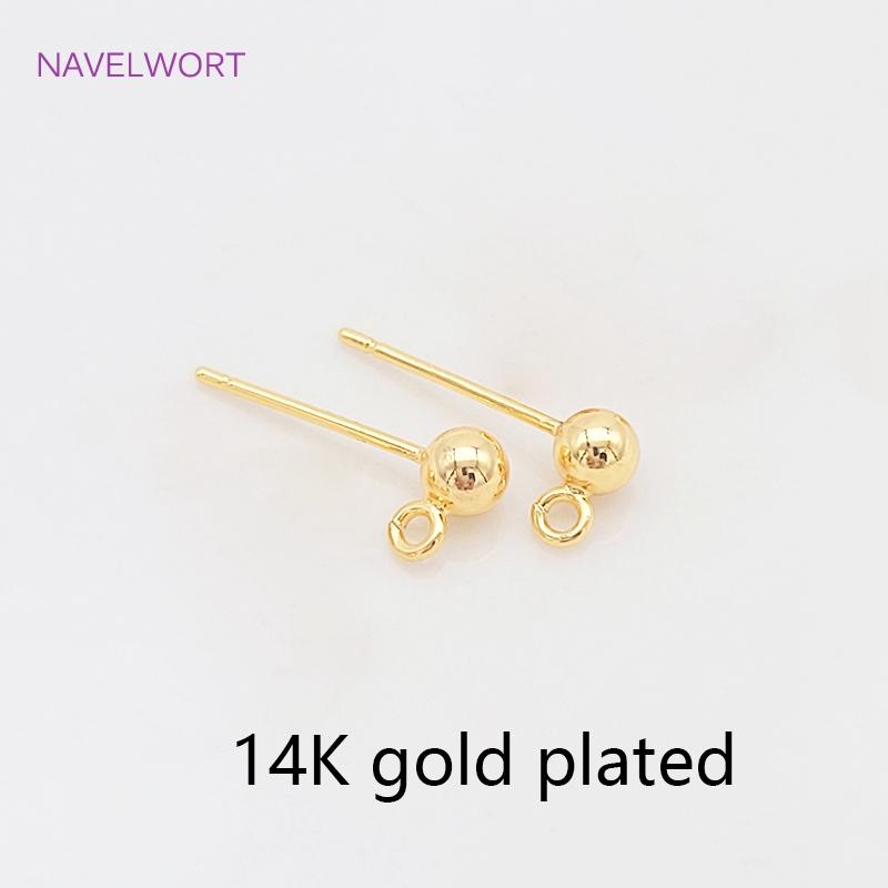 Штифты из стерлингового серебра S925 с покрытием 14K золотом, основа для сережек-гвоздиков шарообразной формы, аксессуары для изготовления украшений своими руками, оптовая продажа