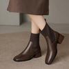 Knitted Sleeve Elastic Skinny Socks Boots Retro Square Head Thick Medium Heel Short Boots Women's Autumn, Winter and Naked Boots