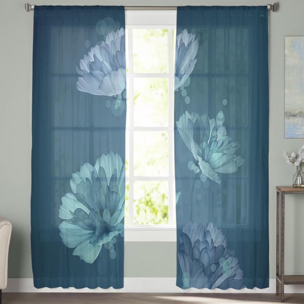 Прозрачные оконные шторы с растением розы для гостиной, кухни, детской спальни, вуаль, подвесная занавеска