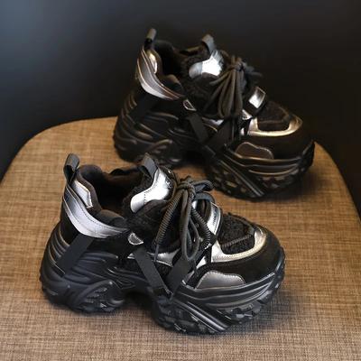 Мода 9,5 см Женские кроссовки из микрофибры на массивной подошве Весенние Зимние Плюшевые Модные Ботильоны Осенние Туфли на танкетке на платформе