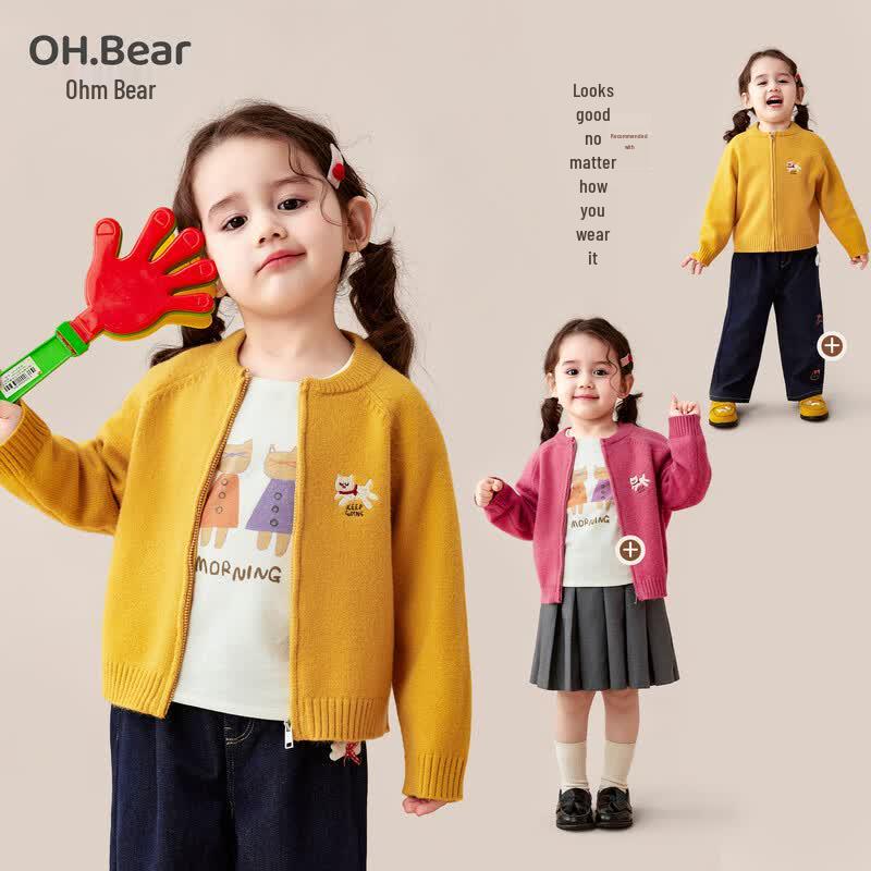 Осенний вязаный кардиган для девочек Ombear