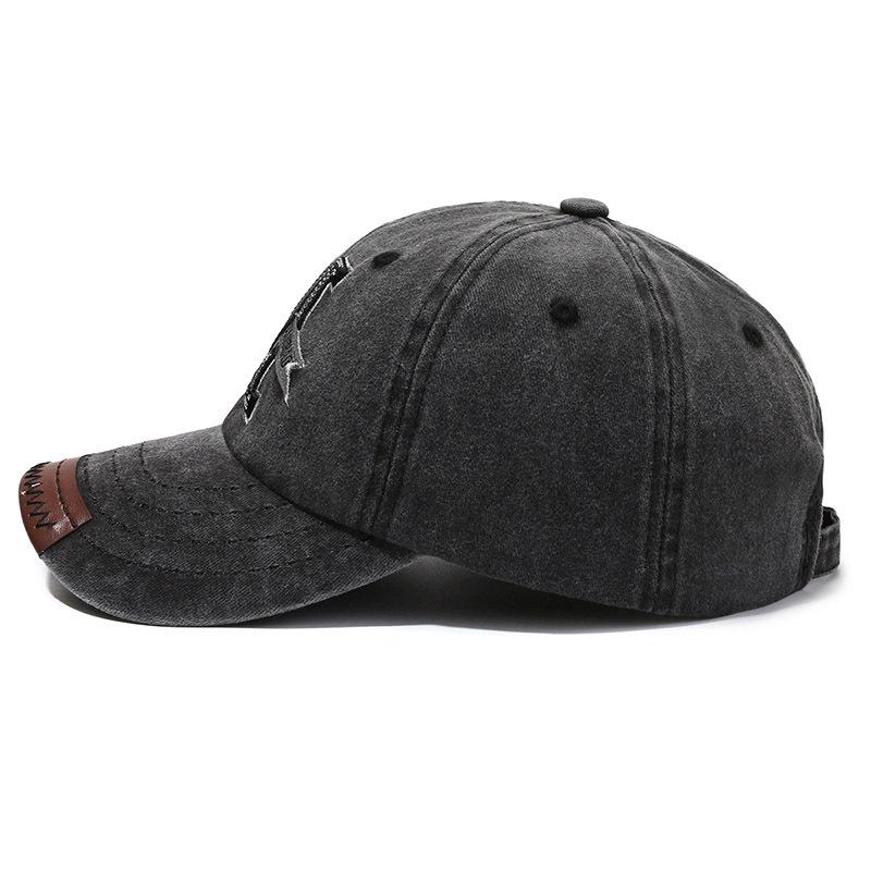Spring and Autumn Retro Peaked Cap Men's Ladies Outdoor Sun Hat Washed Denim Old Letter M Embroidered Baseball Cap
