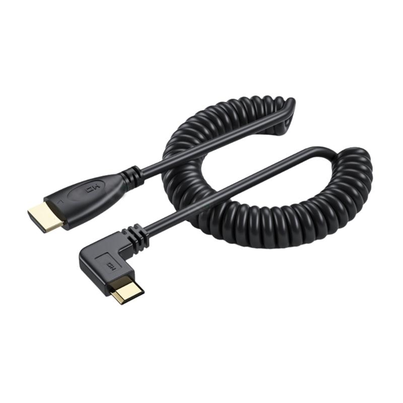 90 Degree Mini HDMIcompatible Male to HDMIcompatible Male Spring Coils Cable Version 1.4 Video Cable Supports 1080P Resolutions