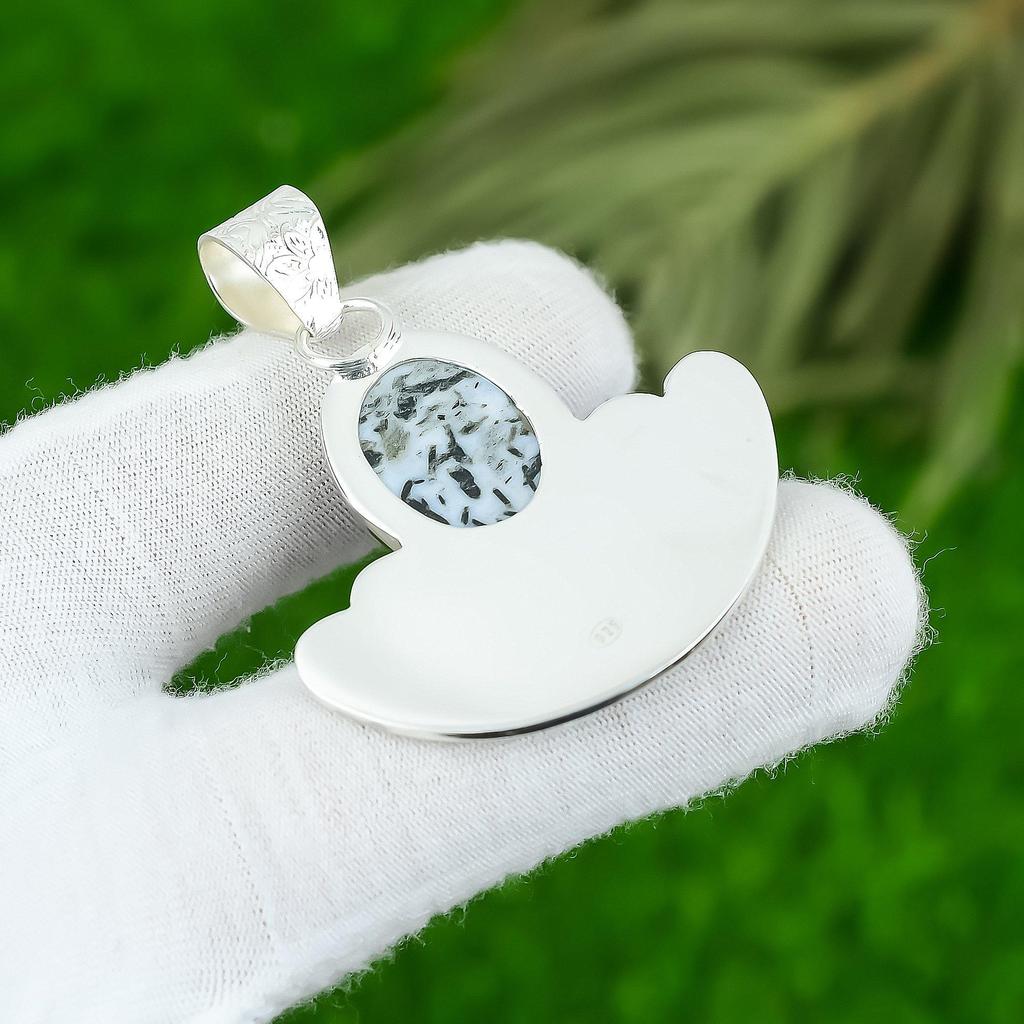 Natural Hornblende Gemstone Pendant 925 Sterling Silver Indian Jewelry For Women