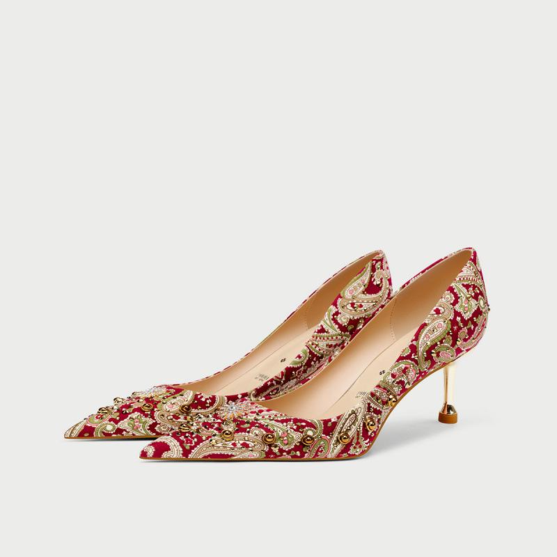Красные свадебные туфли на высоком каблуке Xiuhe 2025 - Туфли для тоста на китайскую свадьбу с шипами