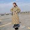 2024Winter Long Overcoat Women Pattern Casual Sashes Parkas Female Pockets Puffer Jacket Cotton-padded Outwear