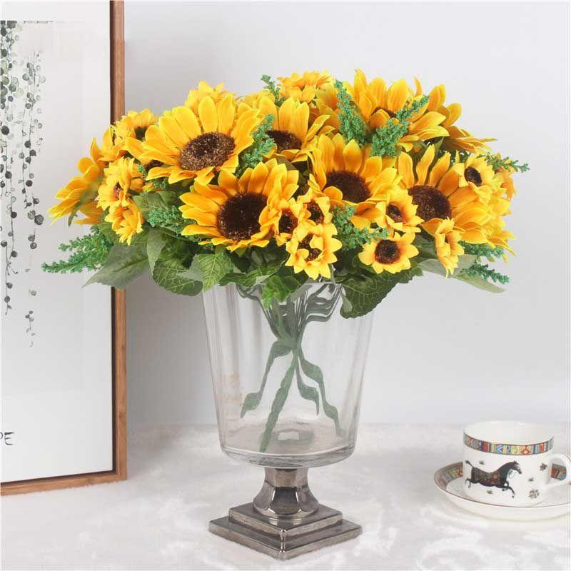 7 Braches 13 sunflower head Home Decoration Yellow Sunflower Artificial Flowers Flower Bouquet