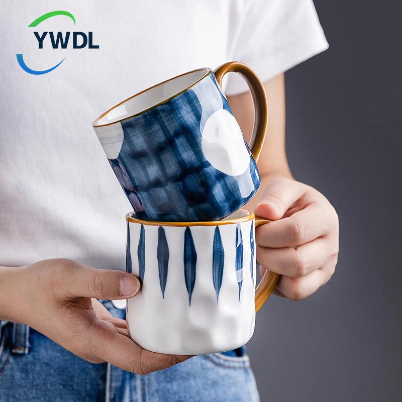 YWDL 400 мл керамическая кружка для кофе с неровной поверхностью, термостойкая чашка для молока и овса с ручкой, домашняя кружка, посуда для напитков, японская