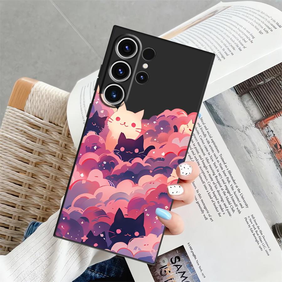 Funda Phone Cover Case for Samsung Galaxy S25 Note 20 8 9 10 S26 S24 Plus S23 S21 FE S20 Ultra S10 S9 Black Cat Starry Night
