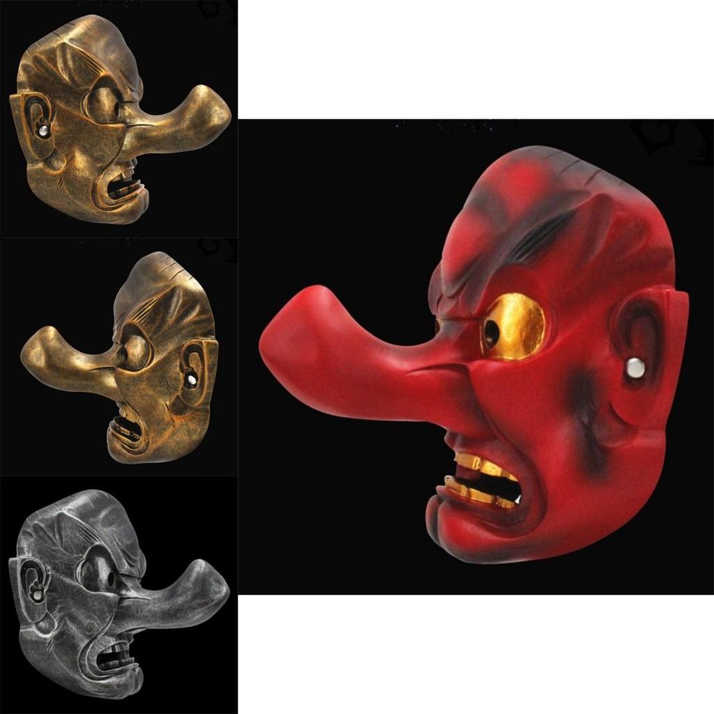 Exquisite Long-nosed Tengu Mask In Silver Copper And Red For Halloween And Cosplay