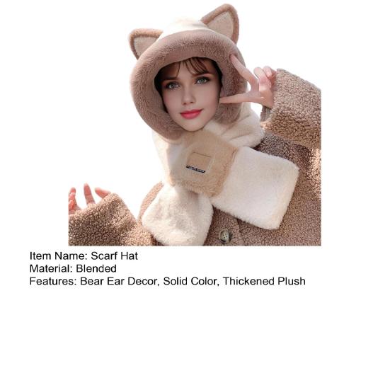 Thermal Elastic Scarf Hat Bear Ear Decor Autumn Winter 2 In 1 Scarf Hat Outdoor Activities Skiing Camping Warm Headwear