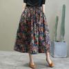 2025 Summer Ethnic Cotton Linen Floral Print Midi Skirt: Plus Size Korean-Style for Middle-Aged & Elderly Women